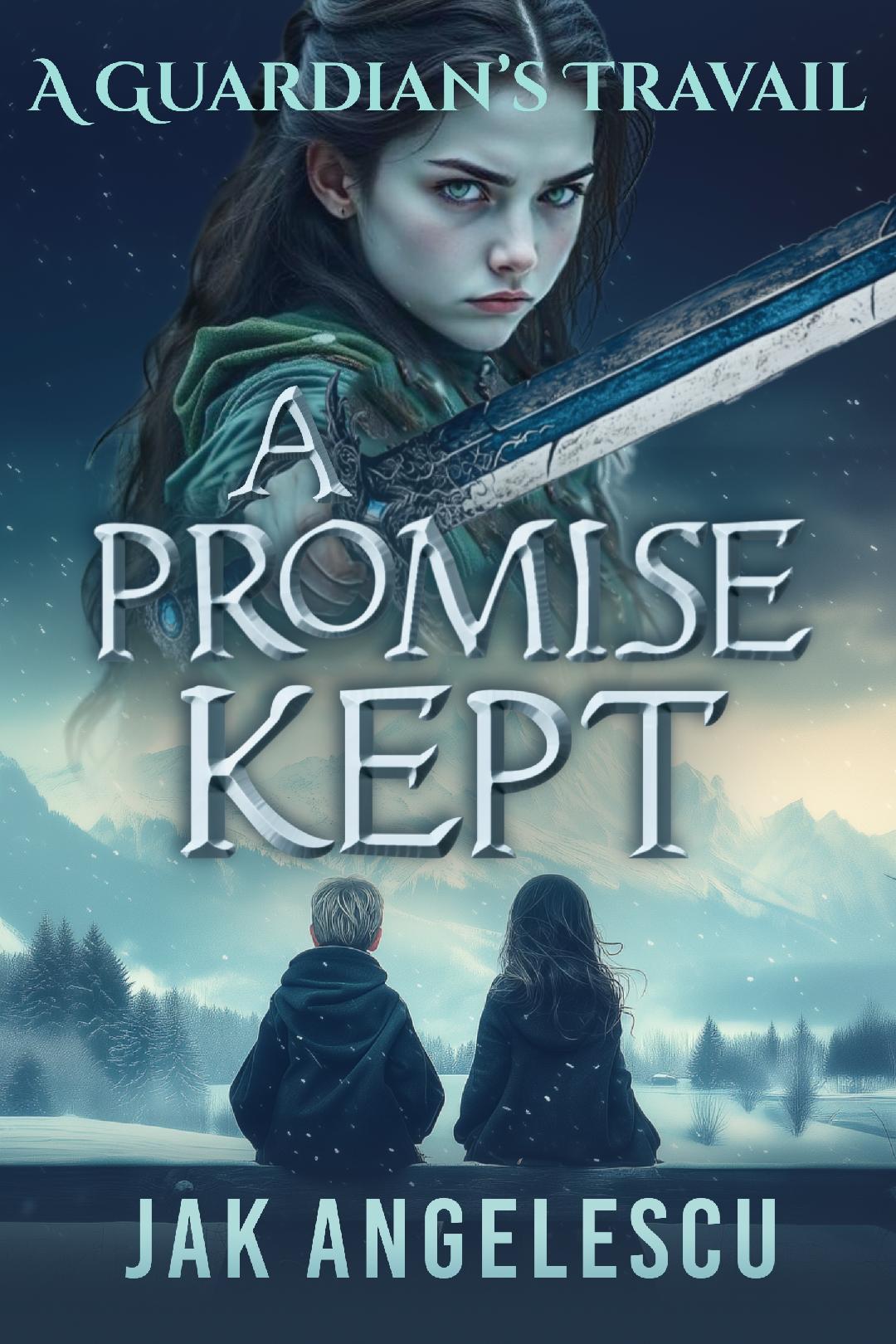 The cover of A Promise Kept with a yellow to orange linear gradient from top left to right bottom. A flame in the left top corner.
            A black feather outline in the lower right corner. It also has rounded logos for Amazon and Amazon kindle where the book is available with a clickable link.